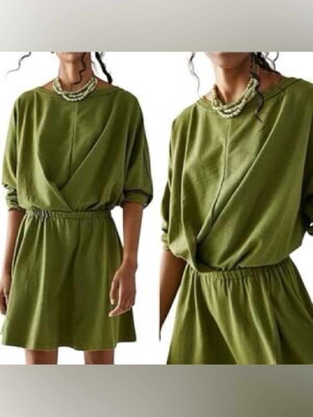 Free People Beach Santa Maria Green Long Sleeve Slouchy Mini Dress
